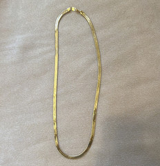 Gold Tone Herringbone Chain Necklace, Metal, Lobster Clasp, No Stone