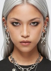 Copper Neo-Gothic Unisex Statement Earrings Bold Curved Beaded Metal Jewelry