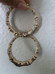 Gold Tone Textured Chunky Bamboo-Style Hoop Earrings Latch Back, No Stone