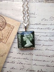 Handmade Authentic Postmarked Queen Elizabeth Postage Stamp Glass Tile Necklace
