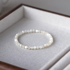 Mother of Pearl 4mm Round Beads Stretch Simple Bracelet Christmas Gift for Women