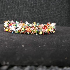 Beaded Confetti Cluster Cuff Bracelet Toggle Multi Color Glass Boho 7-8 inch