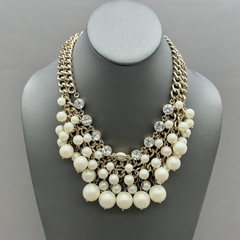 Necklace Gold Tone Pearl Beaded Rhinestone Bib Chunky Statement Womens Jewelry