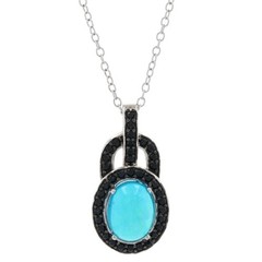 Sterling Synthetic Opal & Black Cubic Zirconia Halo Necklace 18 1/4″ – 925 Oval