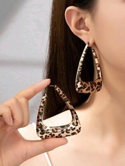 Large Gold Brown Black Leopard Print Dangling Light Weight Fashion Earrings