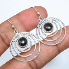 Copper Black Turquoise Silver Handmade Earring 1.56″ T94
