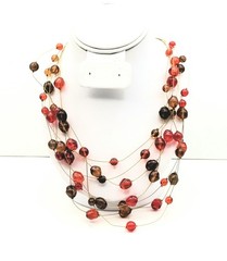 Joan Rivers Multistrand Beaded Necklace on Gold Tone Wire Brown Red Orange Glass
