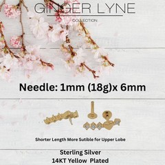 Heart Crawler CZ Flat Back Earrings for Cartilage Helix Tragus Lobe Gold Plat…