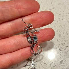 Vintage Boho Style Retro Oxidized Silver Sea Horse Pendant Earrings