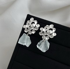 Handmade Floral Dangle Earrings Natural Aquamarine Rough 925 Silver Posts Only