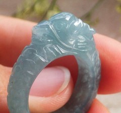 Video Certified Natural Green A Jadeite Jade Dragon Circle Ring NO.7 # 128930