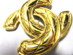 Auth Near Mint CHANEL CC Logo Matelasse Big Brooch 6cm VTG Japan
