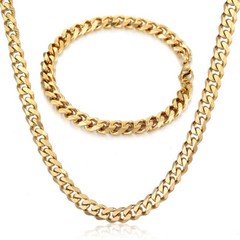 3MM Gold Plated Curb Cuban Chain Necklace Bracelet Jewelry Set Stainless Steel