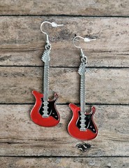 Red & Black Electric Guitar Dangle Earrings -Punk Rock Novelty Fashion Jewelry