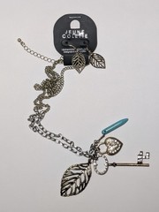 Jeune Colette Silver Tone Leaf Heart Key Charm Necklace, Turquoise, Adjustable