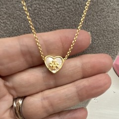 Tory Burch Gold Tone Cable Chain Necklace Heart Charm Pendant Lobster Closure