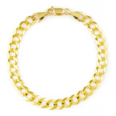 14K Yellow Gold Solid 7mm Concave Curb Cuban Chain Italian Link Mens Bracelet 8″