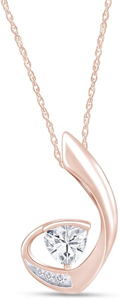 Triangle & Round Cut Simulated Diamond 14k Rose Gold Plated Fashion Pendant 18″