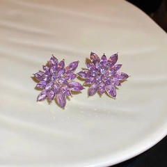 Luxury Crystal Flower Neo-Gothic Stud Earrings Stainless Steel Women Jewelry Gif