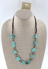Erica Lyons Imitation Leather Necklace with Turquoise Stones $32 Tags #N2385