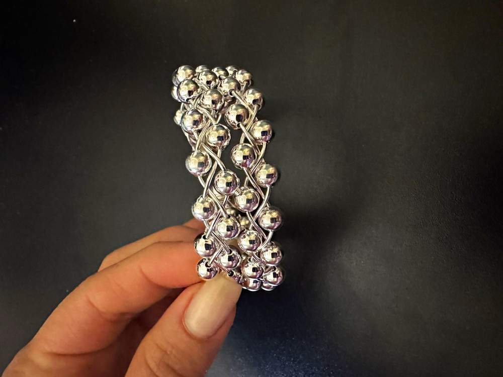 Silver-Tone Beaded Link Cuff Bracelet, Silver Color, No Stone Bracelet