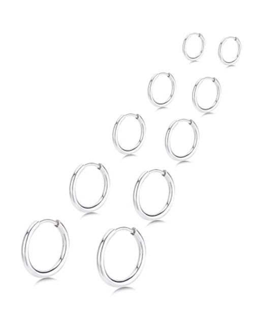 5 Pairs Small Huggie Hoop Earrings for Women, 5 Pairs Silver – 6/8/10/12/14mm