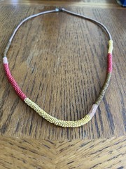 Crocheted Beaded Rope Necklace Color Blocked 38 Inches