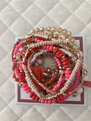 France’s Valentine Stacking Bracelets, Pink, Red And Ivory, EUC