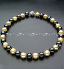 8/10/12mm Black Yellow South Sea Shell Pearl Round Beads Necklace 18″ AA