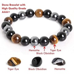 Natural Stone Hematite Tiger Eye Energy Healing Stretch Bracelet for Men Women