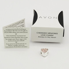 Avon Always in My Heart Pink Rhinestone Silver Tone Charm Cherished Memories