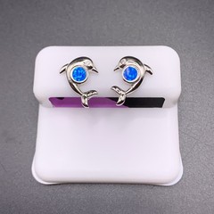 925 Sterling Silver Blue Opal Dolphins