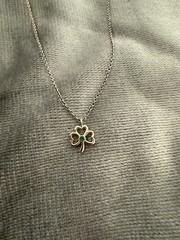 Dainty Clover With Green Stone Silver With Chain