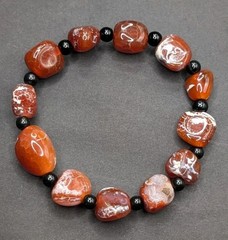 Unisex Red Orange Chunky Fire Agate Beaded Stretch Bracelet (18cm) M Wrist