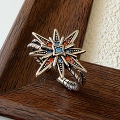 925 Sterling Silver Butterfly Bow Moon Star Zircon Adjustable Open Ring Women