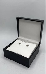 925 Sterling Silver Diamond Heart Stud Earring w/box 2.0g