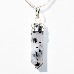 Faceted Rainbow Moonstone Point Pendant + 20″ Stainless Steel Chain + Charger