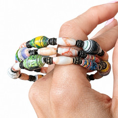 Handmade Paper Bead Wrap Bracelet Boho Artisan Multi Strand Stretch Bracelet