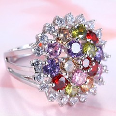 Rainbow Round Monalisa Natural Amethyst Morganite Peridot Silver Ring Size 6-10