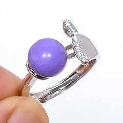 Charoite & White Topaz Gemstone 925 Silver Plated Ring Adst. (R79)