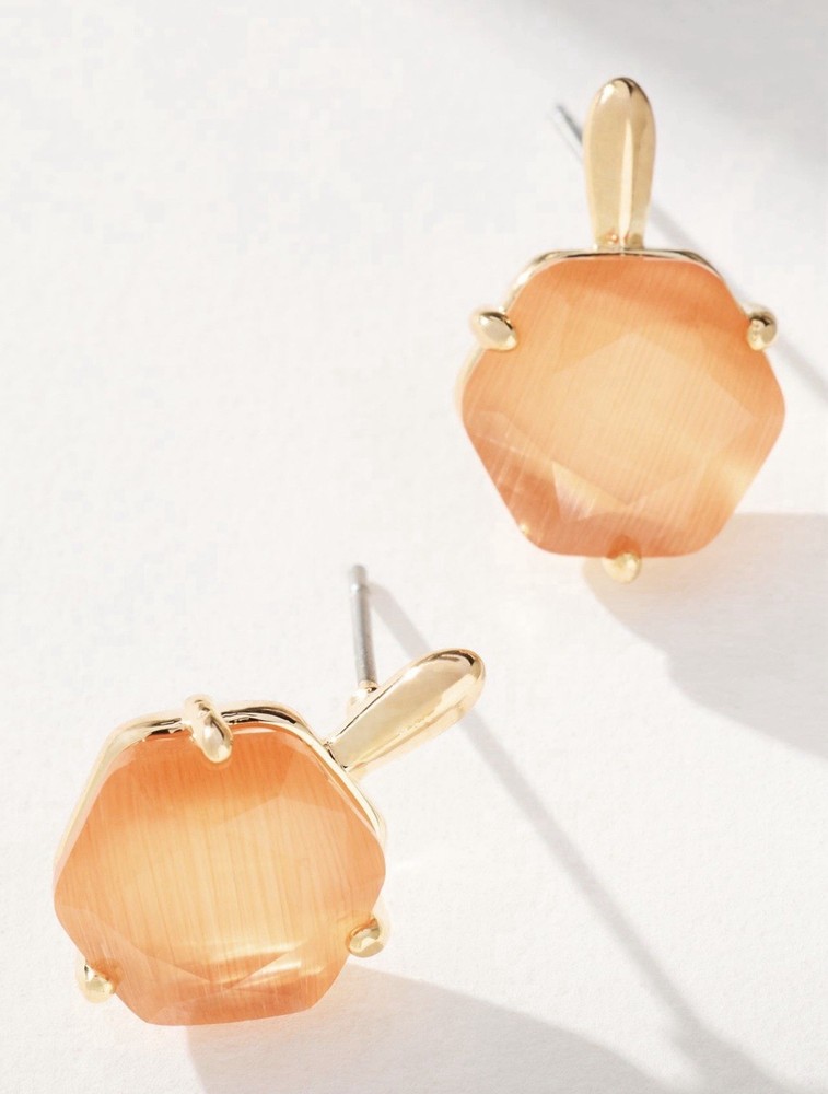 Anthropologie Peach Hexagon Stone Post Earring (NWT)