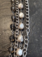 Talbots Silvertone Multi Strand Faux Pearl & Faceted Bead Necklace 18-21″