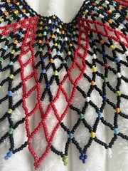 Multicolor Glass Beaded Collar Statement Necklace Ball/Bead Chain Tie Closure