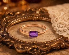 Lab Created Amethyst Ring, Base Metal: Brass Finish: Gold Plated, Gift