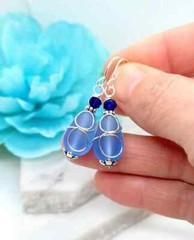 Ladies Dangle Earrings, Dainty Teardrop Earrings, Blue Jewelry, Seaglass Earring