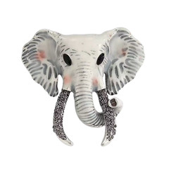 2PCS Elephant Head Brooch Pin Green White Enamel Rhinestone Animal Lapel Gift
