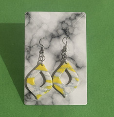 Handmade Yellow & White Teardrop Dangle Drop Earrings Silver Holographic Glitter