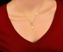 Stunning Key Shape Pendant Round Cut Simulated Diamond In 14K Yellow Gold Plated