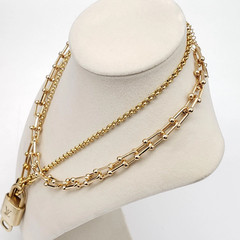 Authentic Louis Vuitton Gold Padlock w/ Unbranded Fashion Stainless Steel Chain