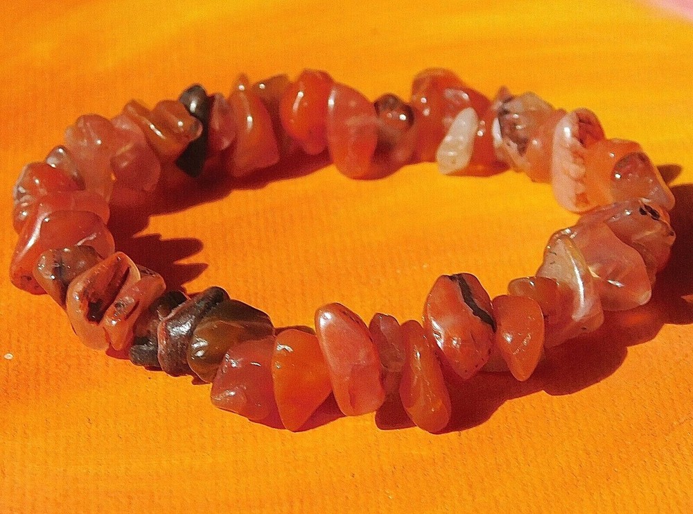 Handmade To Order – Gemstone Chip Beaded Bracelet – Natural Carnelian.